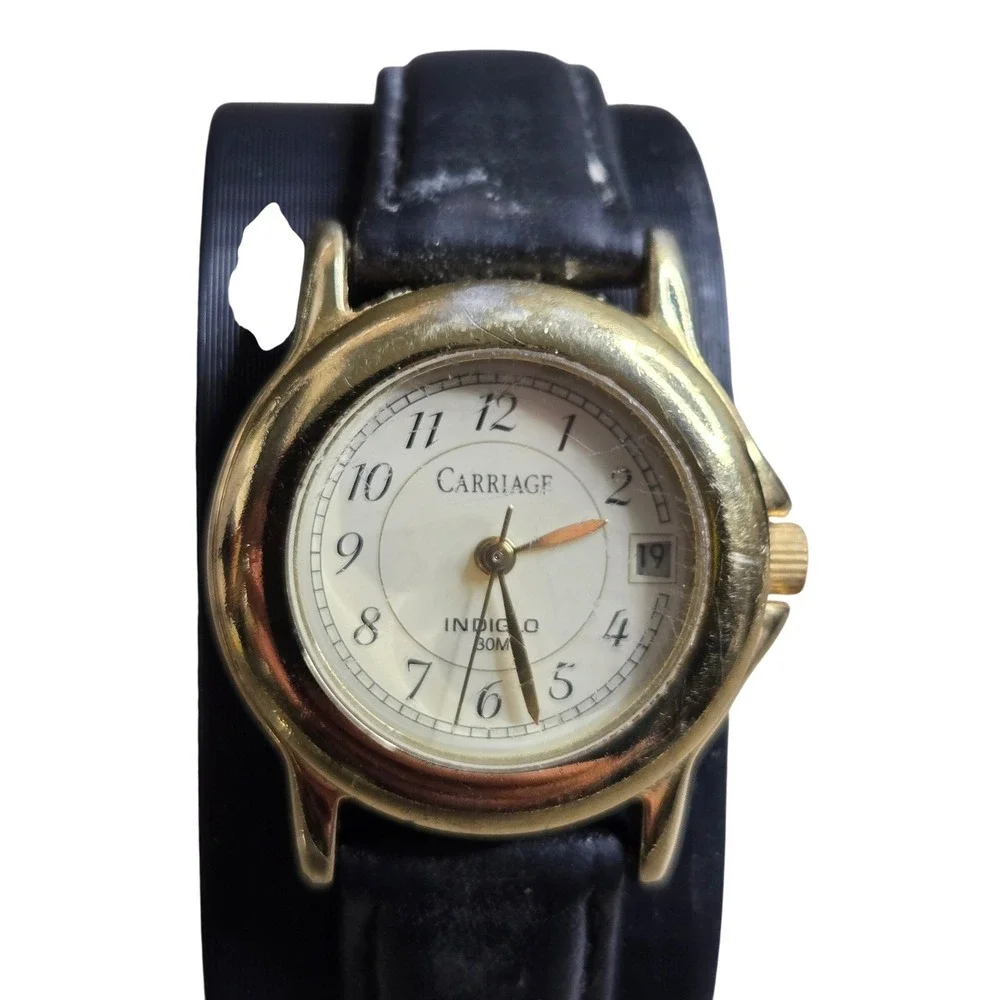 Carriage by Timex Indiglo Gold Tone Date Dial Women's Quartz Watch Tested